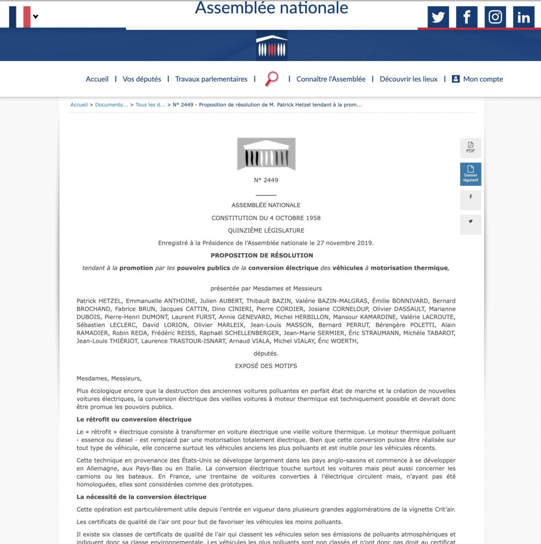 Le "rétrofit" des véhicules thermiques en électriques sur le bureau de l'Assemblée… Le "rétrofit" des véhicules thermiques en électriques sur le bureau de l'Assemblée…